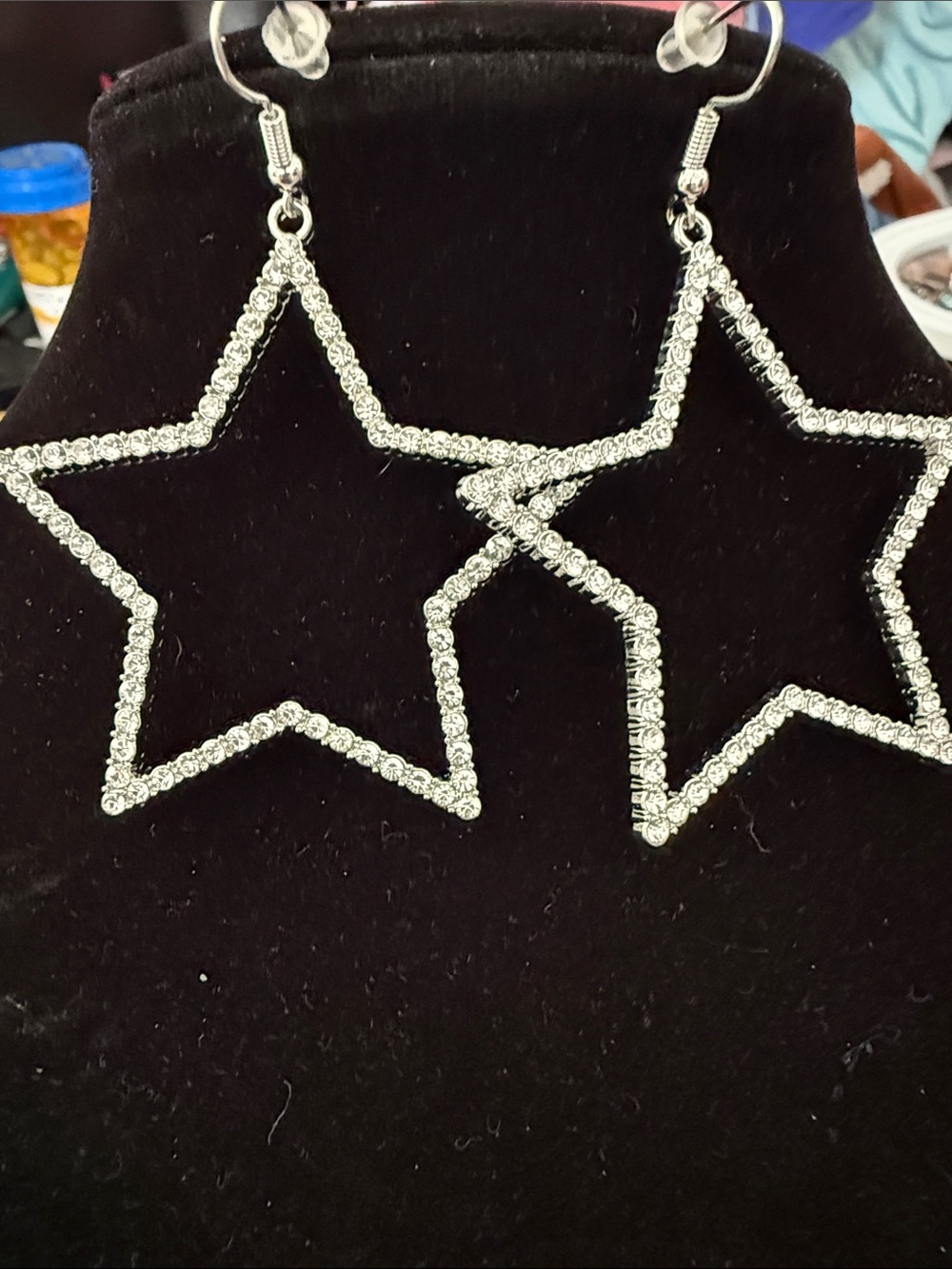 New 3” Women’s Crystal Silver Star Earrings